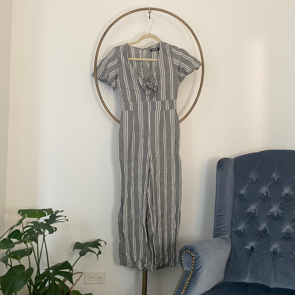Grey Striped Jumpsuit